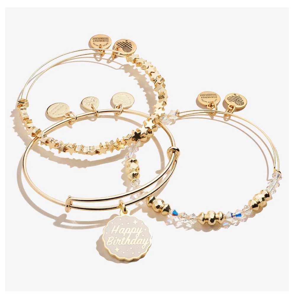 NEW Alex and Ani Happy Birthday Beaded Star Bangle Set